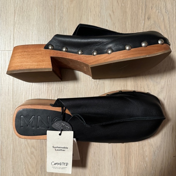NWT Mango Studded Wooden Leather ClogS - Picture 4 of 6